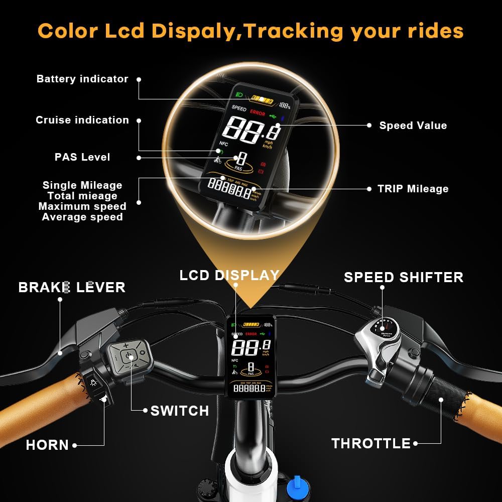 Bicicleta Eléctrica 1000W, 70 Millas, 26'' Montaña, Adulto