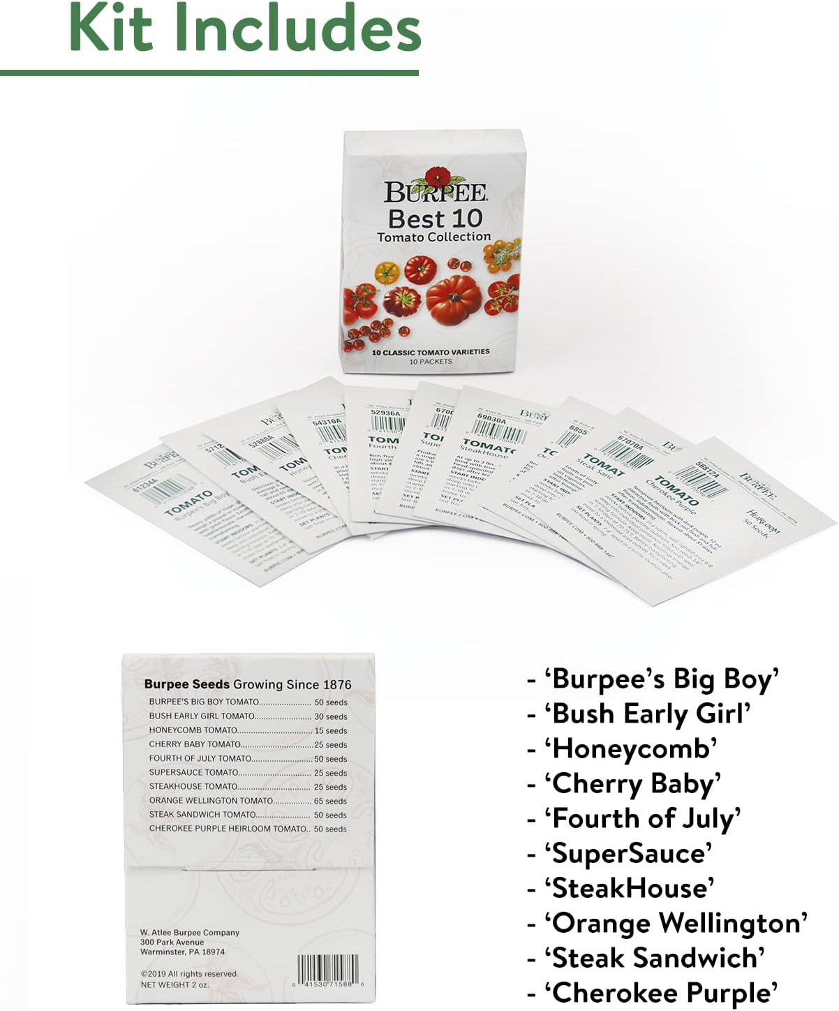 Semillas de Tomate No GMO Burpee, 10 Mejores para Jardín