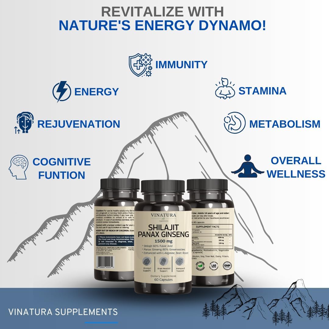 Suplemento Shilajit Pure Himalayan 1500 mg con Panax Ginseng