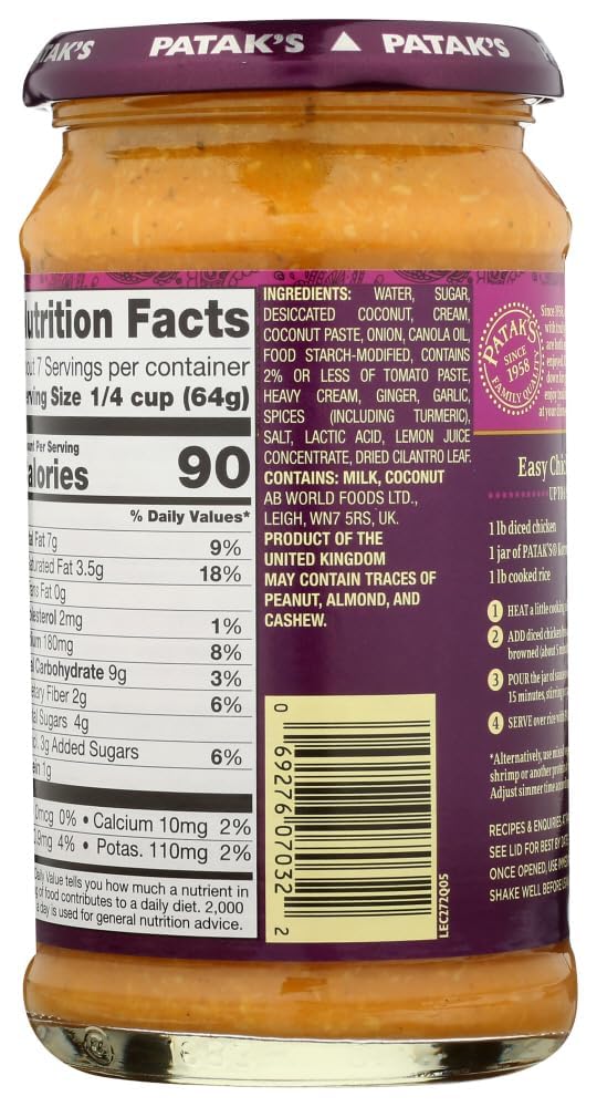 Salsa de Curry Korma Suave Patak's 15 oz - Sabor Auténtico