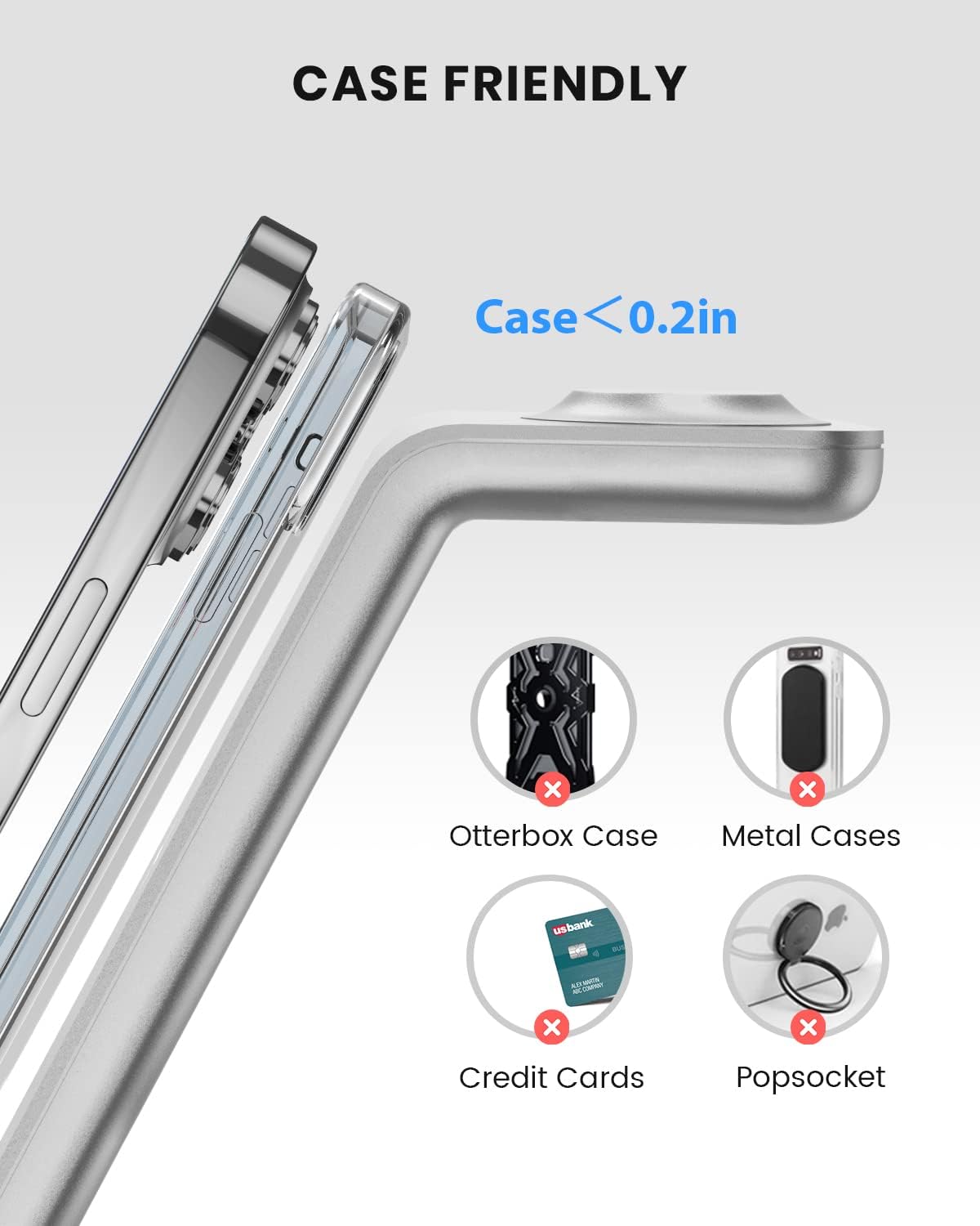 Cargador para celular con Soporte de carga inalámbrico plata