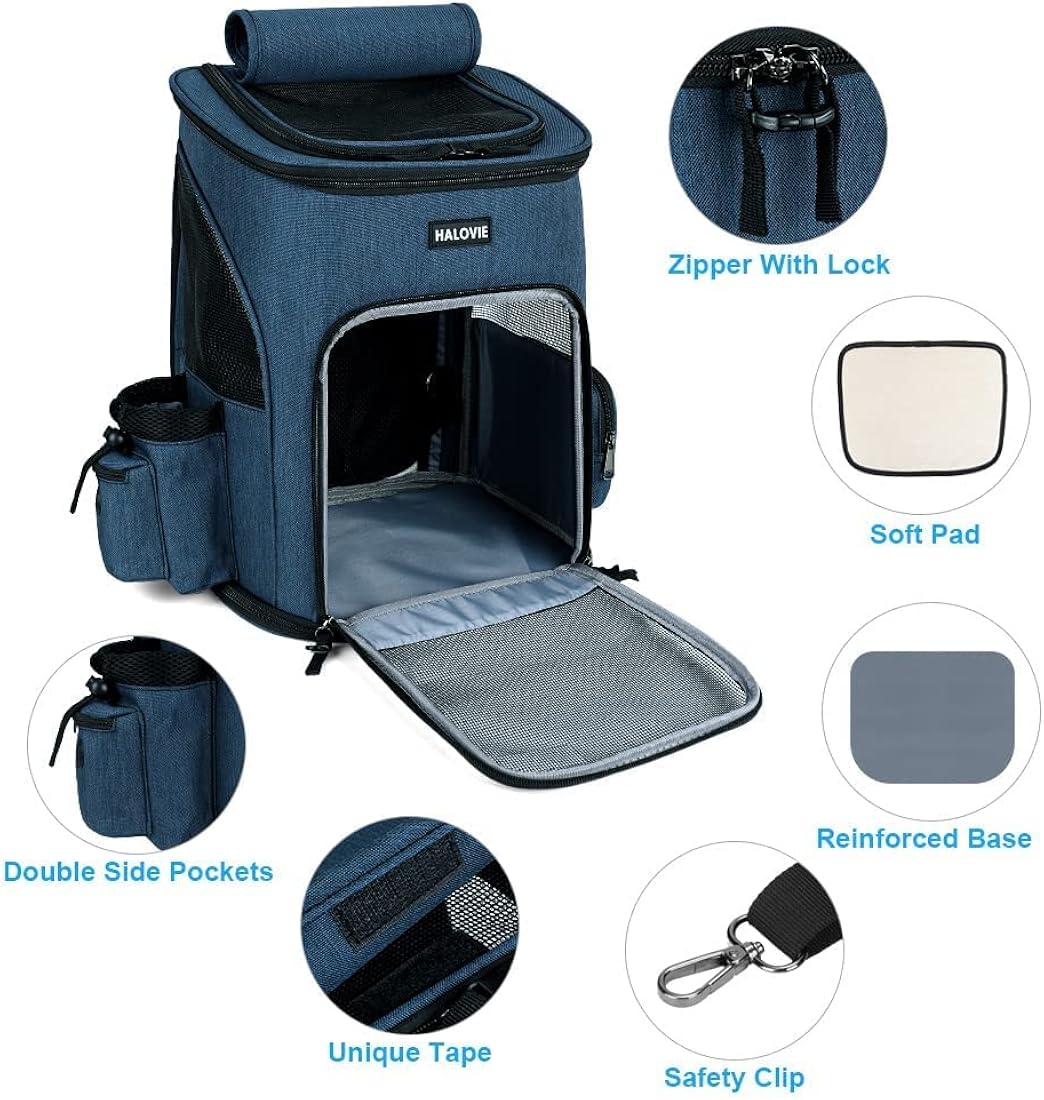 Mochila transportadora de mascotas expandible azul