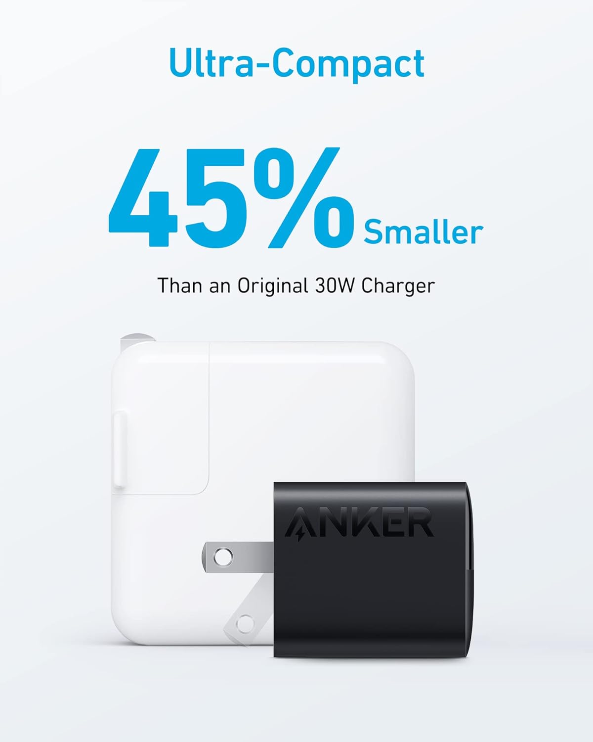 Cargador USB C 33W Anker 323, 2 Puertos, Plegable - Negro