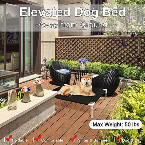 Cama elevada para perros – Cama elevada para mascotas Tensorsine refrescante, cama elevada para mascotas, 33 x 26 x 7 pulgadas de largo, antideslizante, duradera, para perros medianos y pequeños, uso en interiores y exteriores (negro)