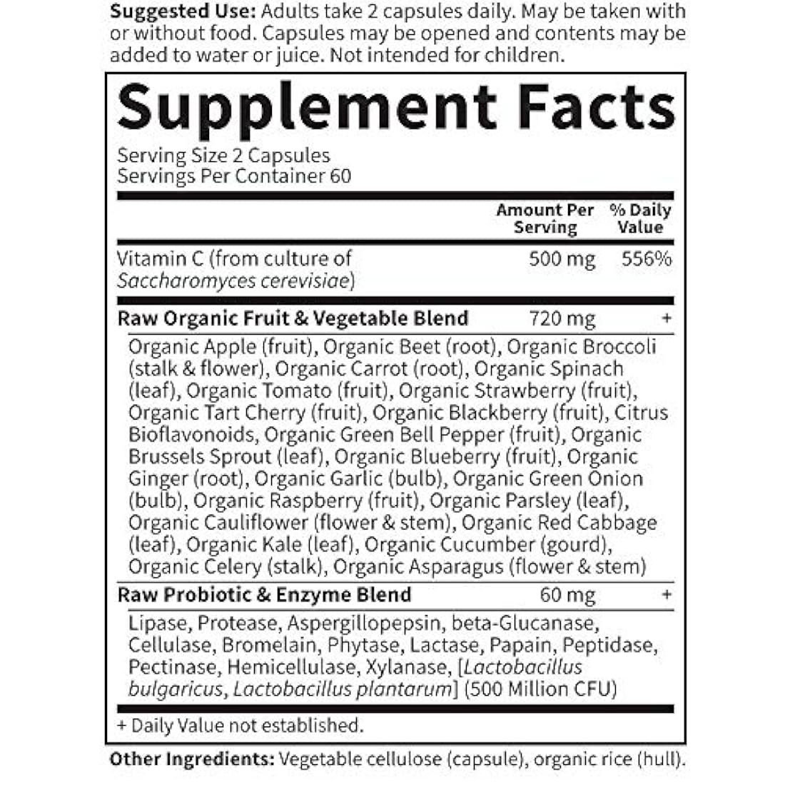 Vitamina C vegano, vitamina código Raw, completo suplemento