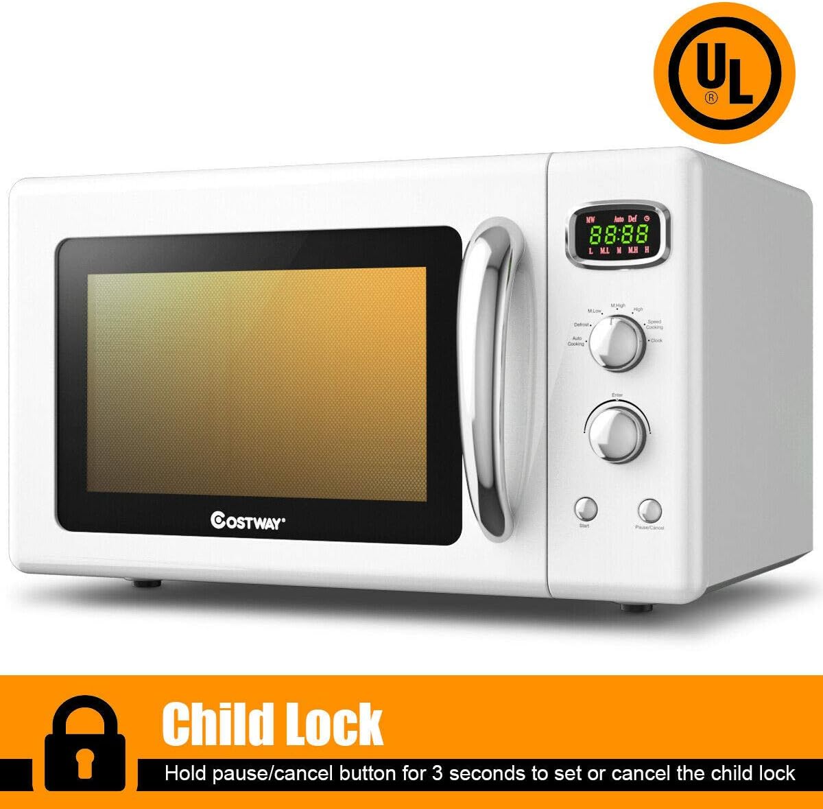 Horno Microondas Retro COSTWAY 0.9Cu.ft, 900W, 5 Potencias
