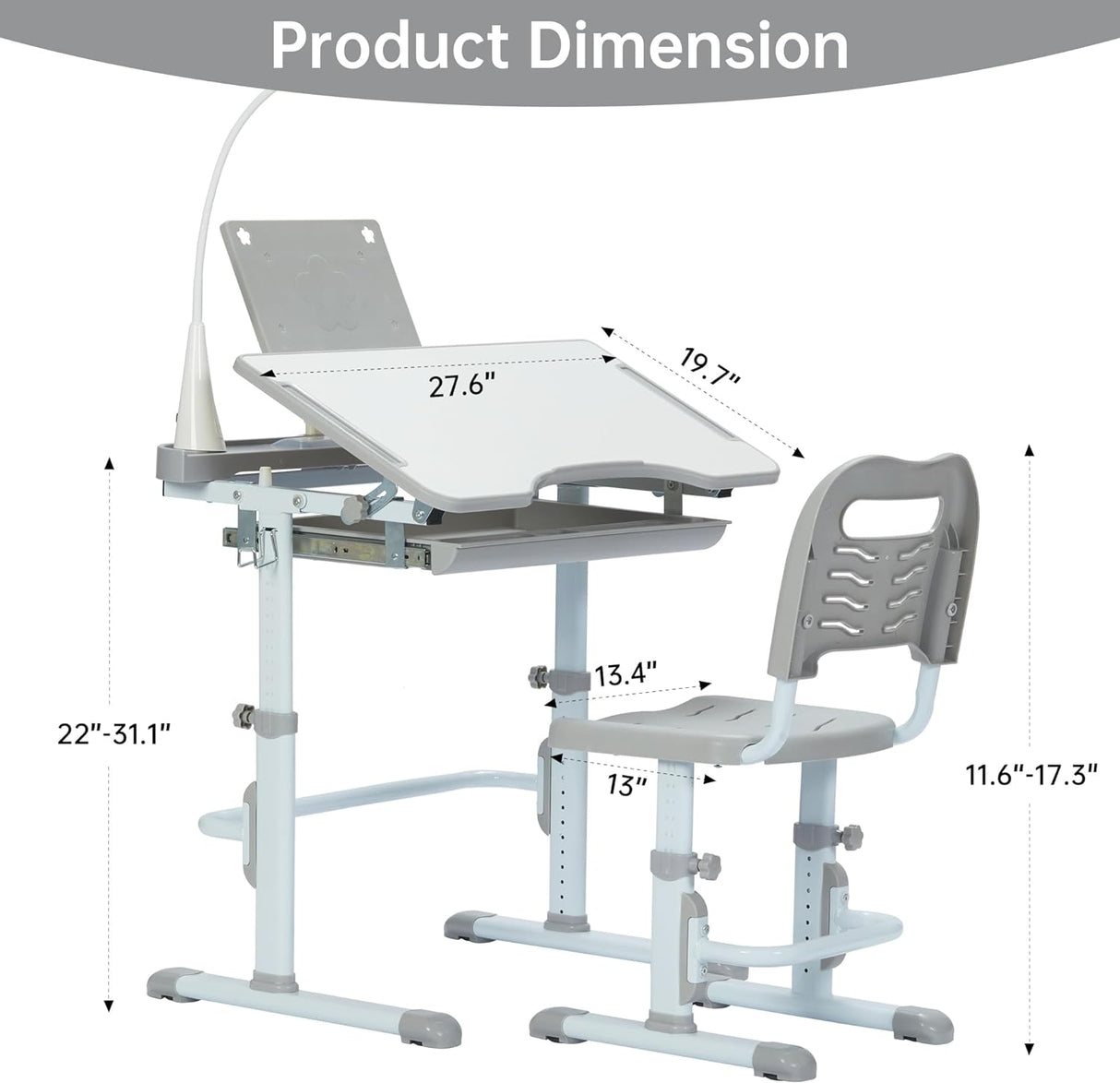 Escritorio y silla ajustables en altura para niños, modelo escolar
