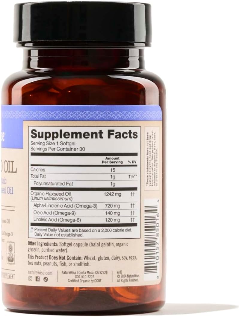 Suplemento de Aceite de Linaza, NatureWise, Orgánico, 1200 mg