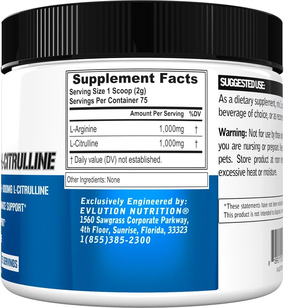 Suplemento de Endurance Evlution Nutrition - L-Arginina + L-Citrulina