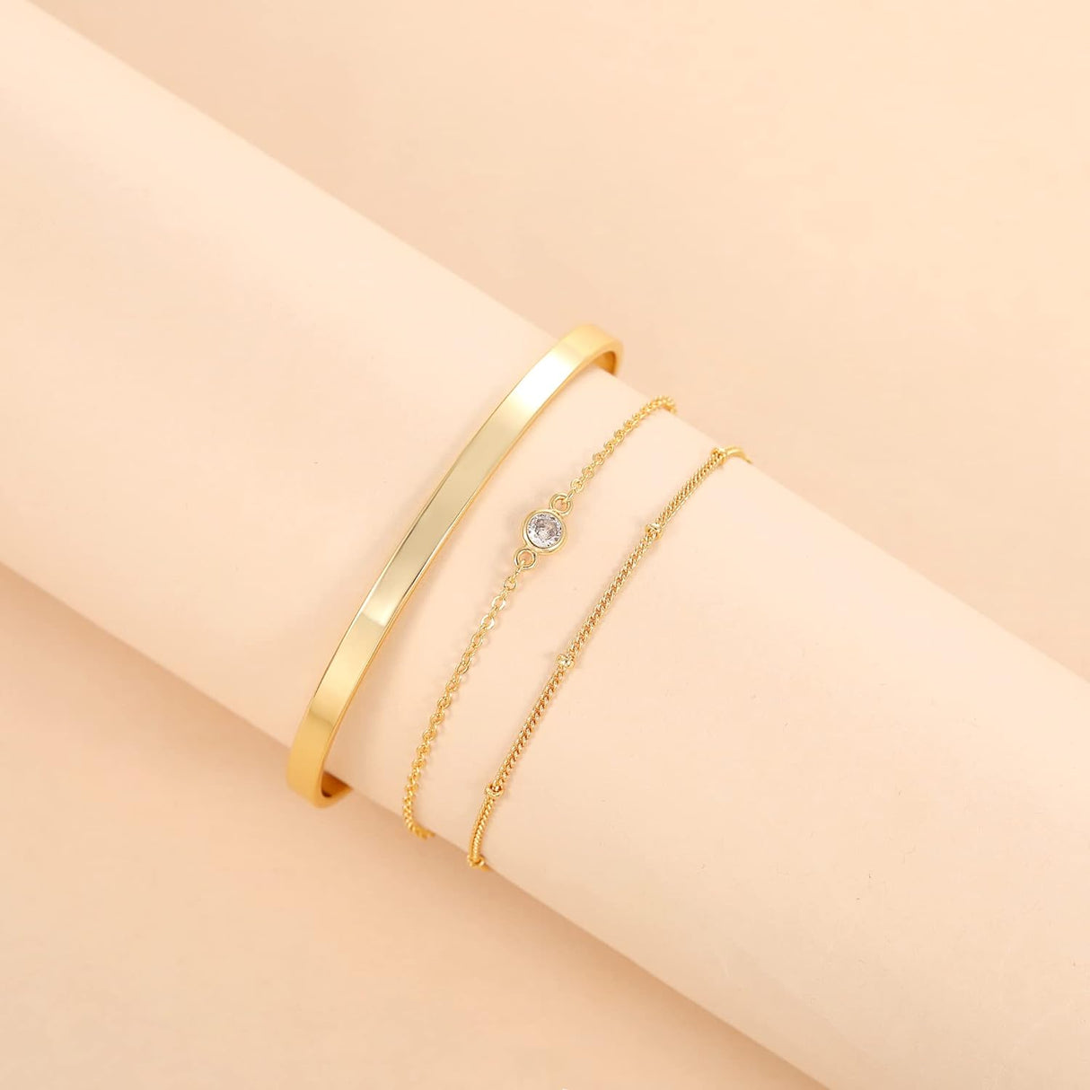juego de pulseras de oro real de 14 quilates para mujer