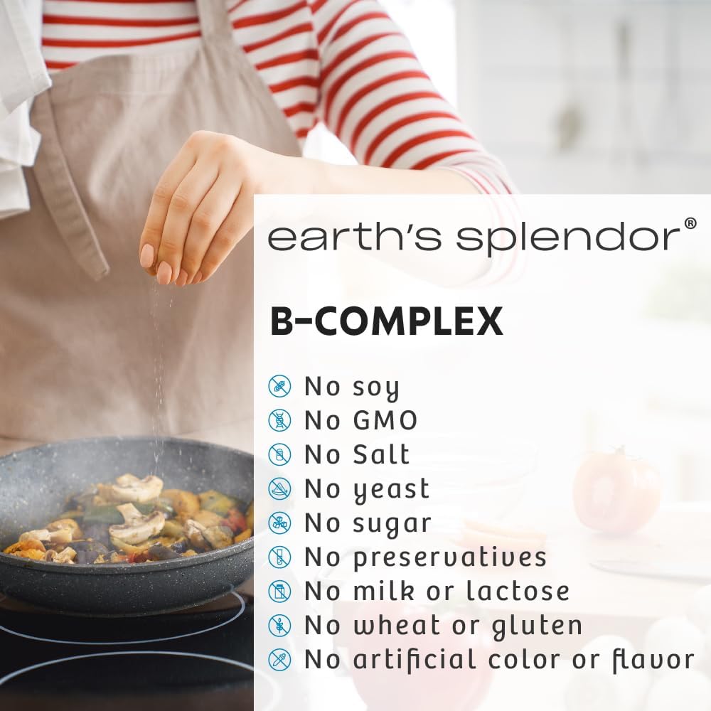 Earth's Splendor Vitamina B Complejo – Energía, Metabolismo, Inmunidad, 60 Tabs