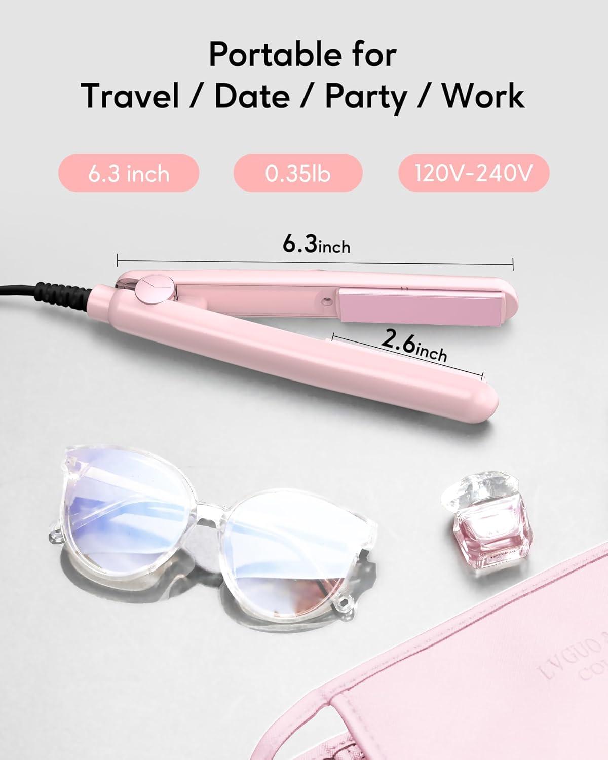 Mini plancha plana portátil de doble voltaje para flequillo