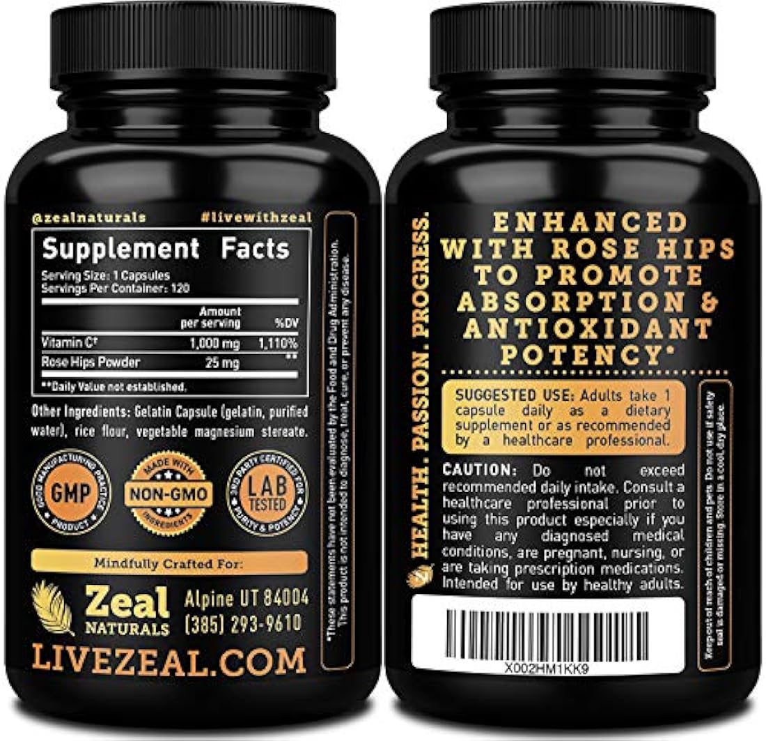 Vitamina C 1000mg con mosehips (120 cápsulas | 1000mg)