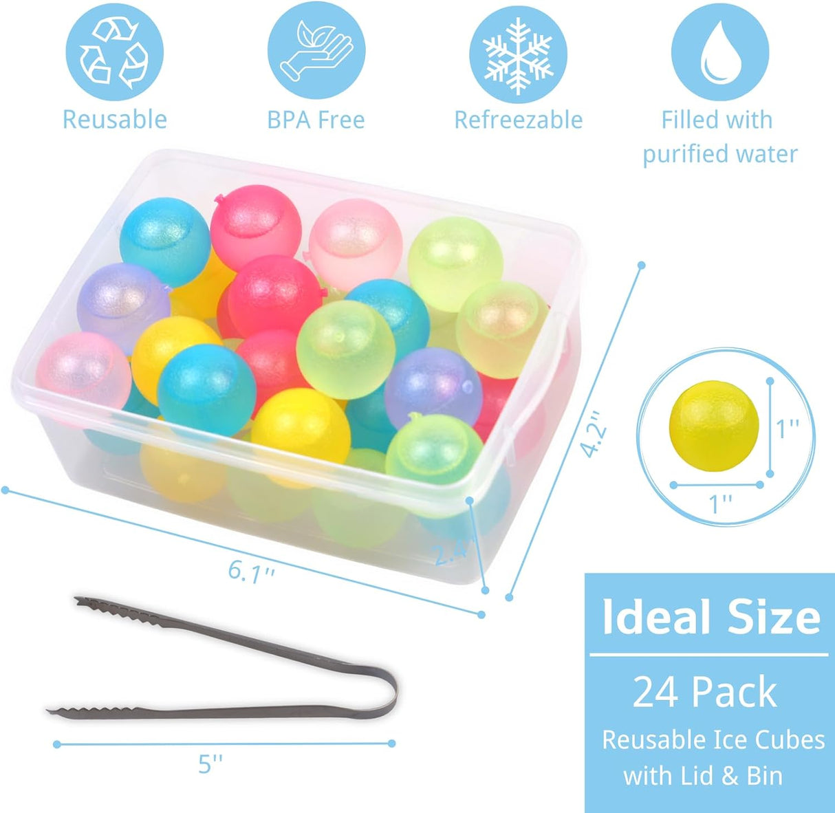 Cubos de Hielo Reutilizables con Tapa y Contenedor, Plástico