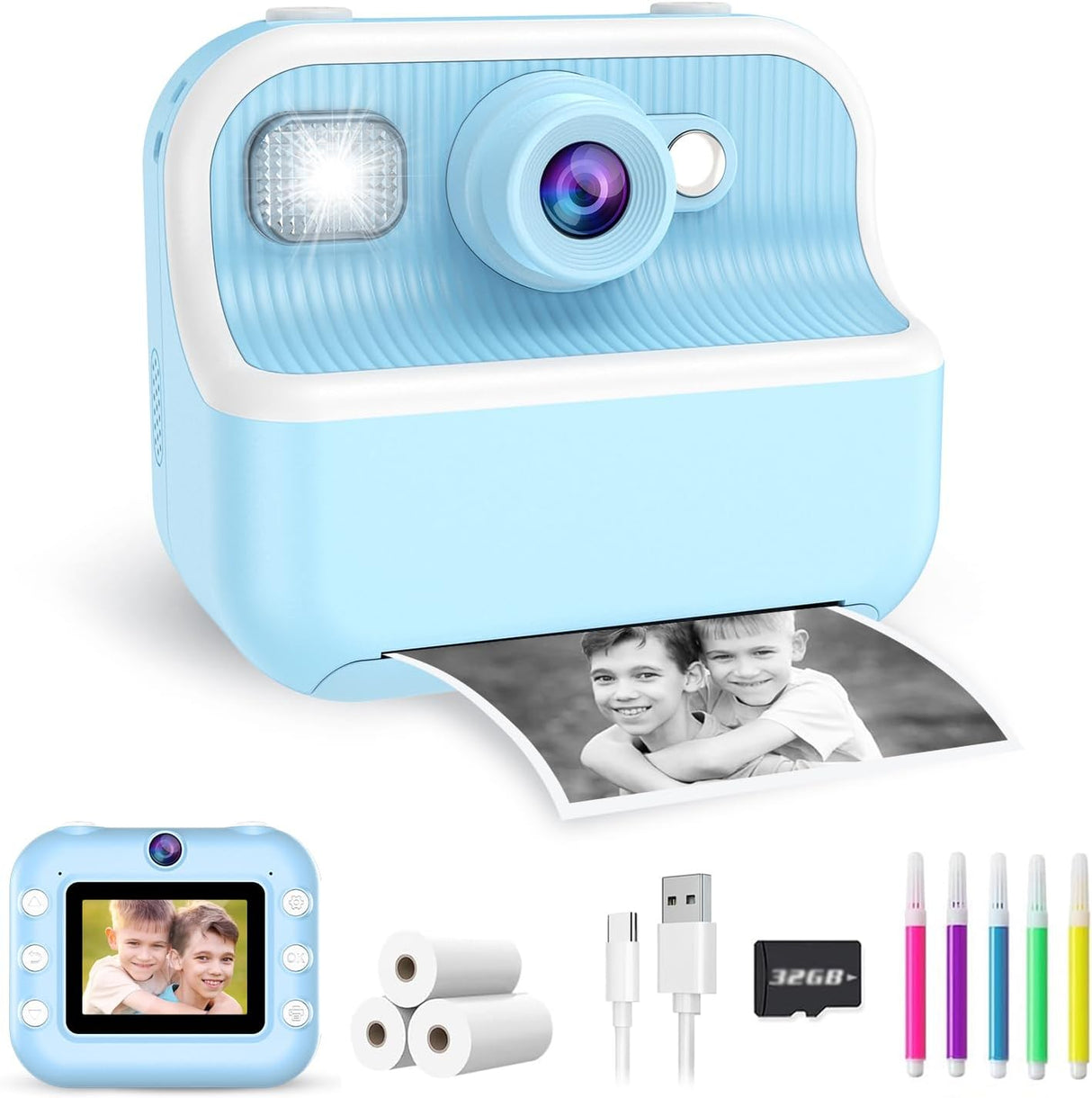 Cámara instantánea para niños, HD con papel fotográfico y SD