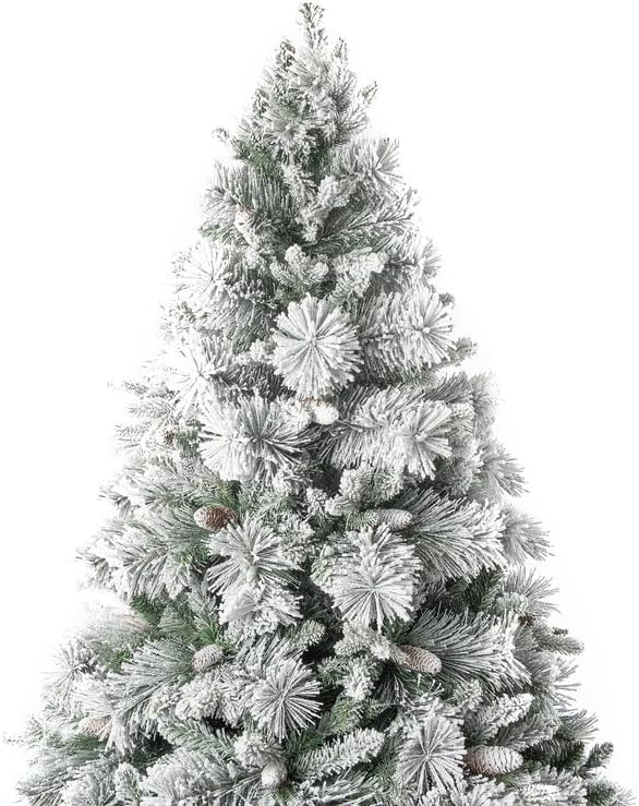 Árbol de Navidad nevado de 7.5ft con luces y piñas, modelo 1556