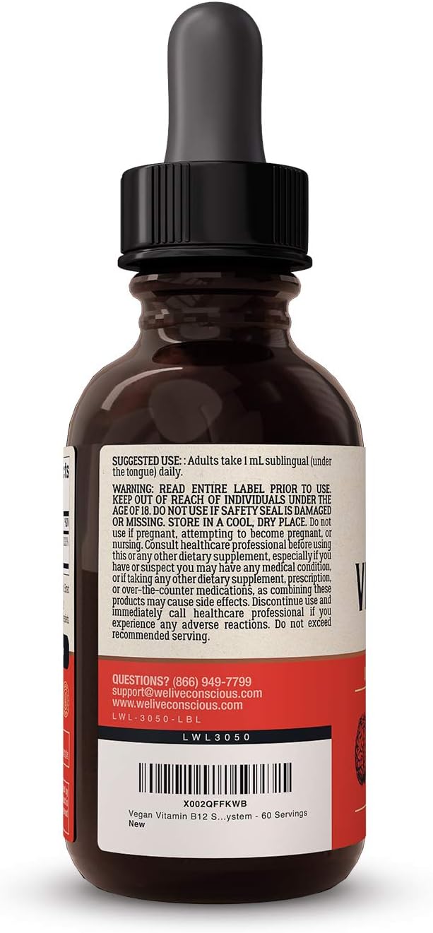 Gotas sublinguales de B12 vegano Live Conscious 5000mcg