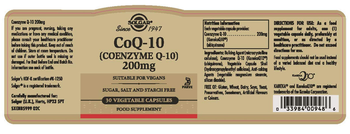 Cápsulas vegetales Vegetarian CoQ-10, 200 mg