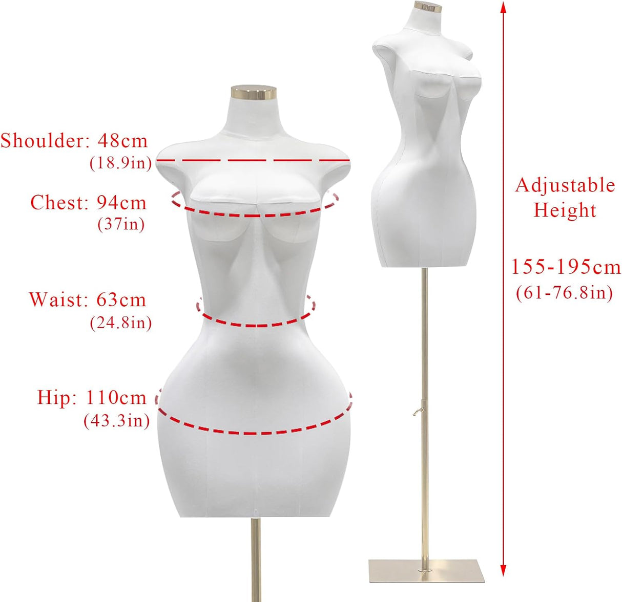 Maniquí Torso Ajustable Plumpy 61-76.8, Base Metálica