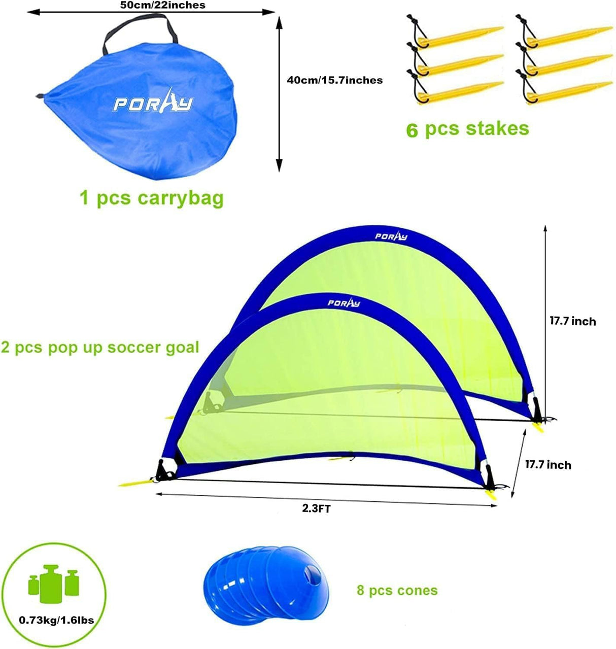 kit de futnbol para niños con portería, red y conos