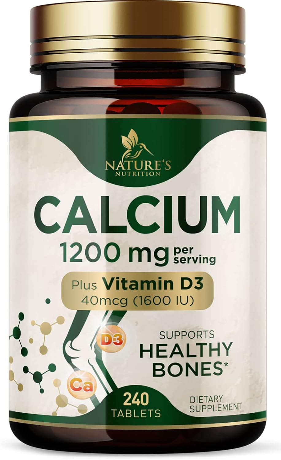 Suplemento Calcio 1200 mg con vitamina D3 apoyo óseo
