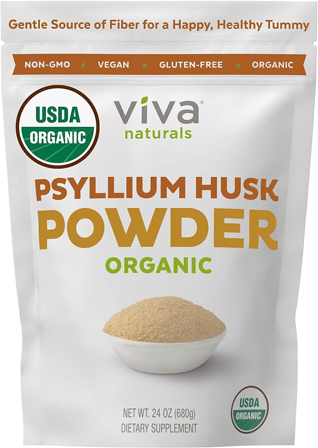 Polvo orgánico de cáscara de psyllium, Viva Naturals 24 onz