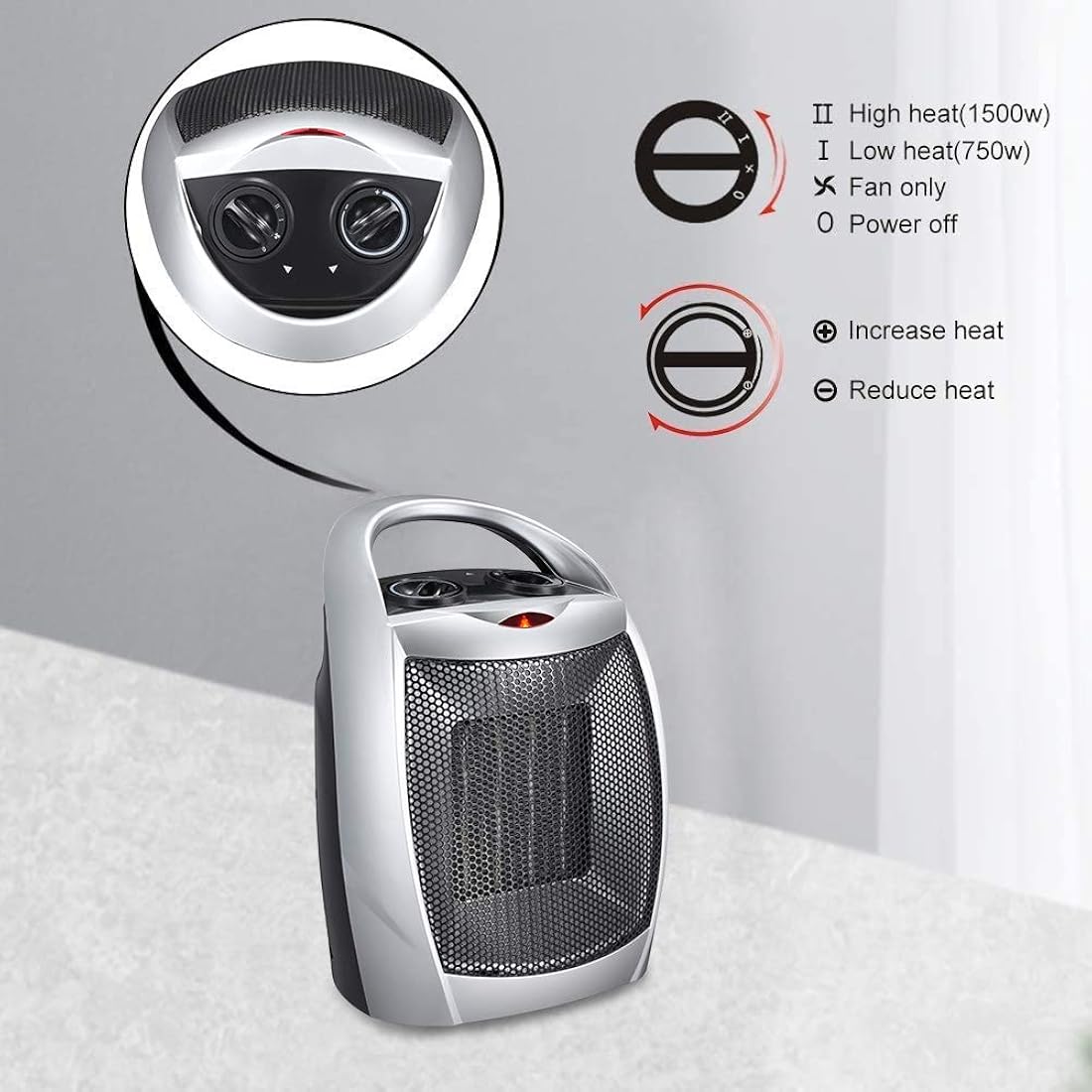 Calentador de espacio, eléctrico, pequeño, 750 W/1500 W