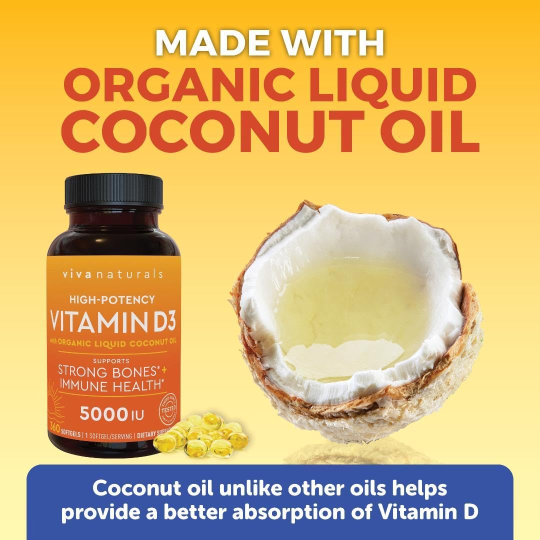 Suplemento de Vitamina D3 5000 IU - Viva Naturals, 360 Softgels