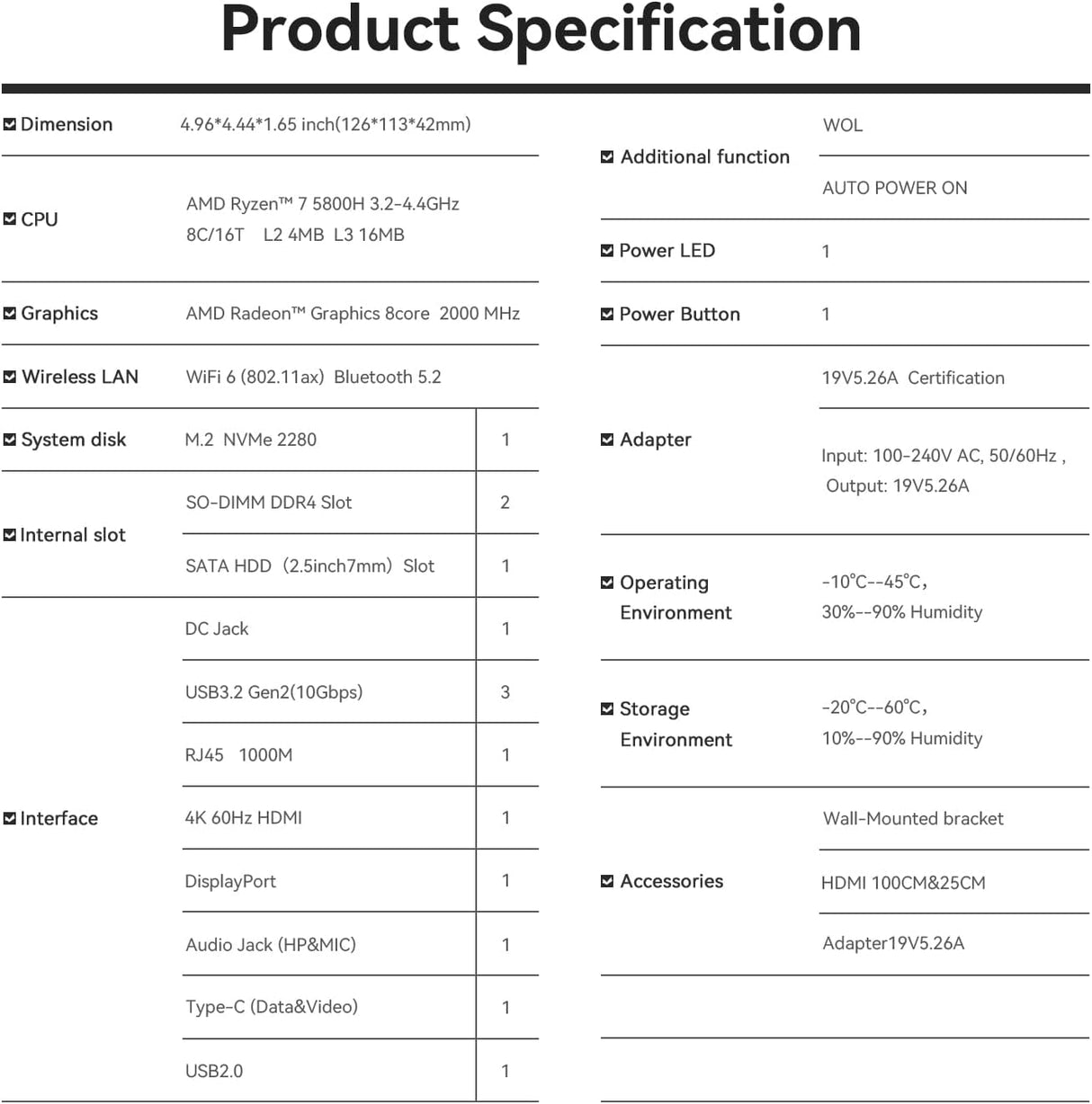 Mini PC Ryzen 7 5800H 8C/16T Turbo 4.4GHz 32GB DDR4