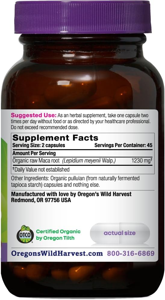 Oregon Wild Harvest Maca Root Orgánico Cápsulas Veganas 90