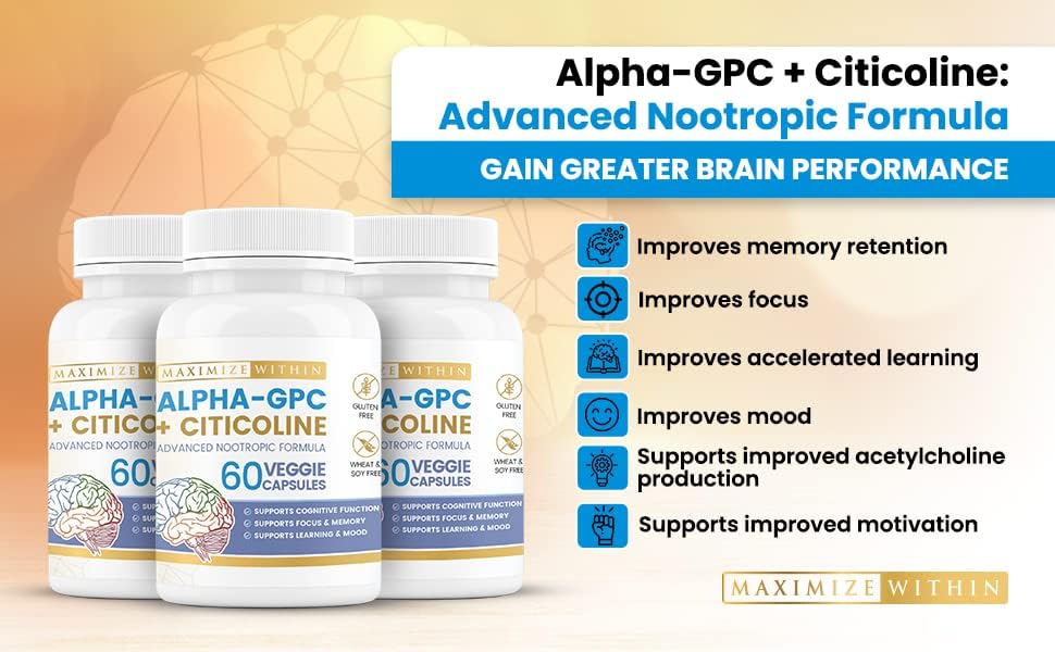 Alpha GPC + Citicolina 1600mg Mejora Cognitiva, Memoria y Energía