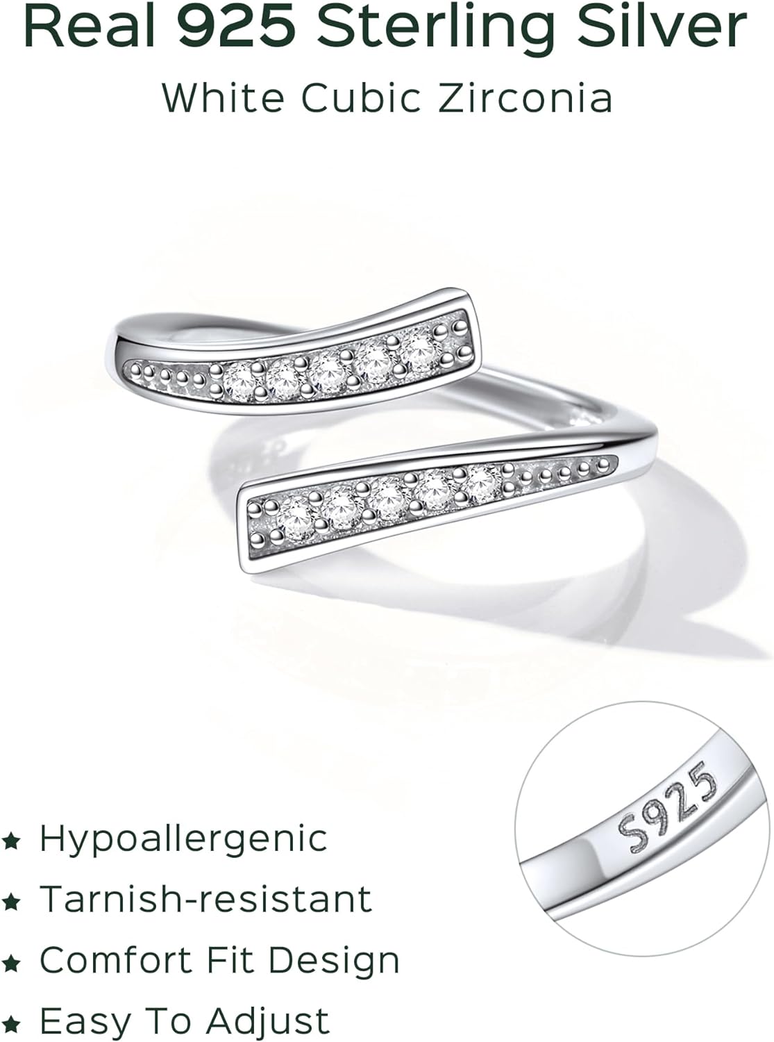 Anillos de dedo del pie ChicSilver Circonita cúbica