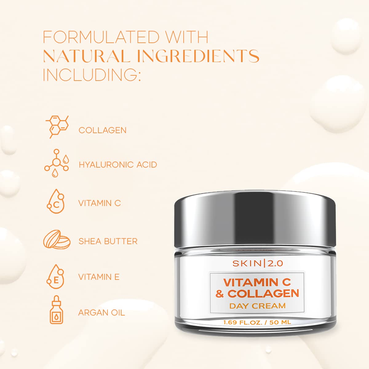 Hidratante facial diario de vitamina C y colágeno Skin 2.0
