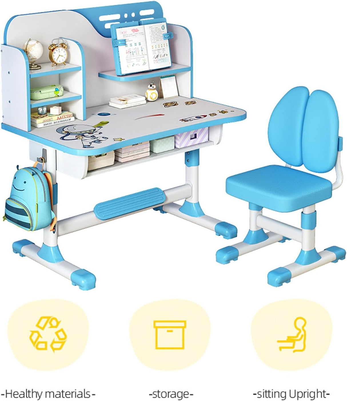 Conjunto Escritorio y Silla Infantil Ajustable con Patrón Astronauta