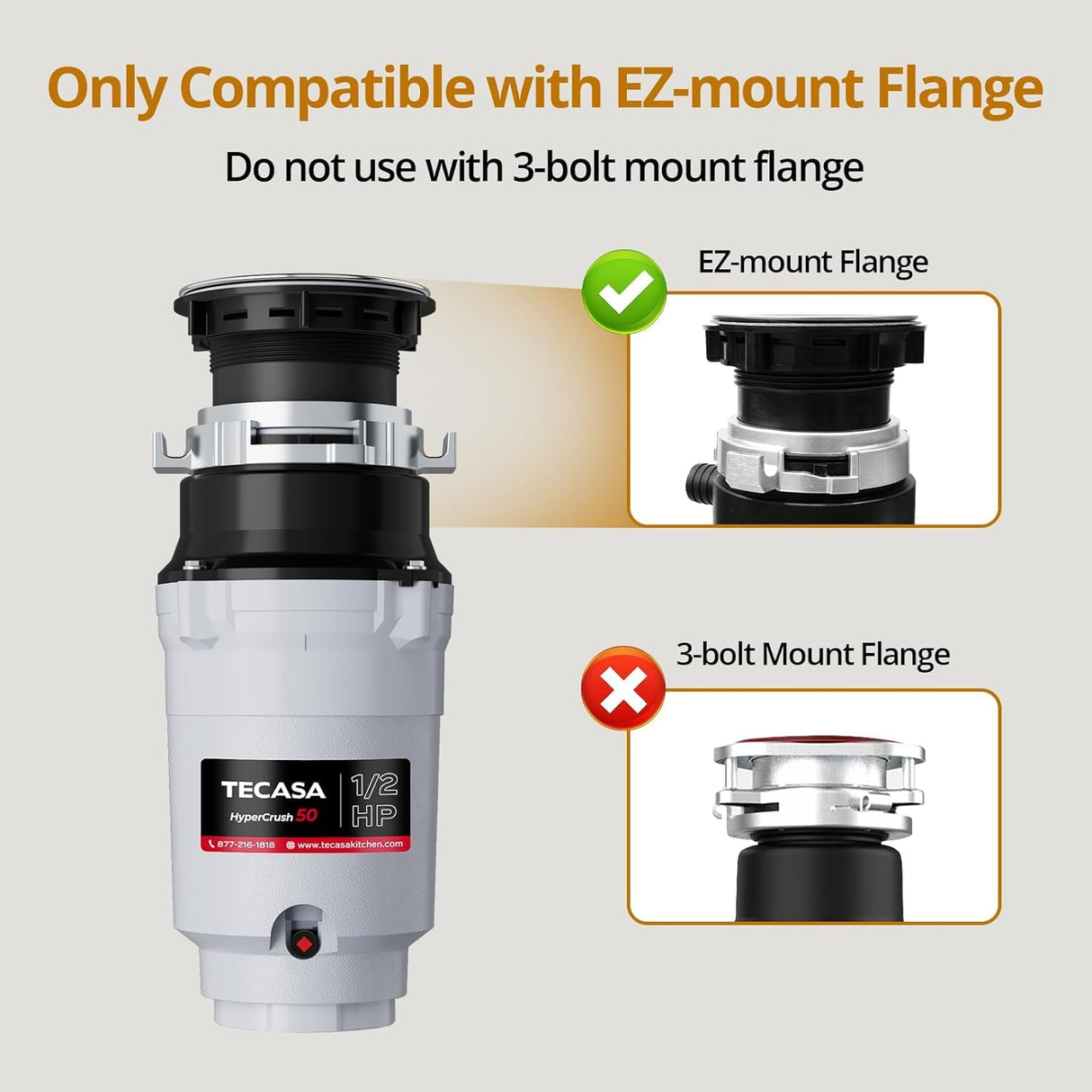 Triturador de Basura 1/2 HP, TECASA, Acero Inoxidable, HyperCrush 50