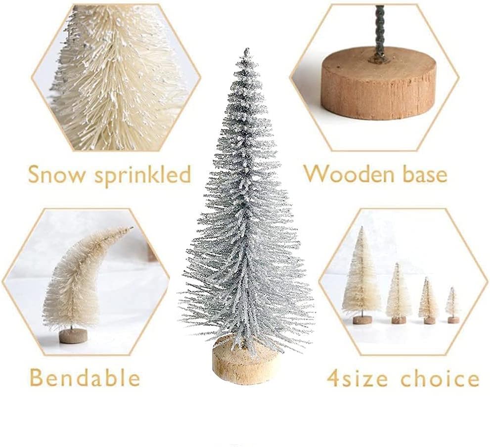 8 Pcs Árboles Navideños Artificiales Miniatura con Base de Madera