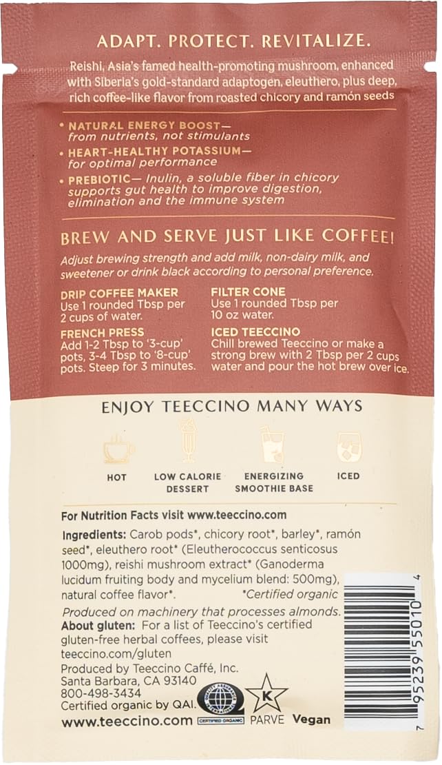 Teeccino Sampler de café de hierbas adaptógeno de hongos - 6 paquetes de tamaño de prueba - Chaga Ashwaganda, Reishi Eleuthero, Tremella Tulsi, Cordyceps Schisandra, astrágalo de cola de pavo y