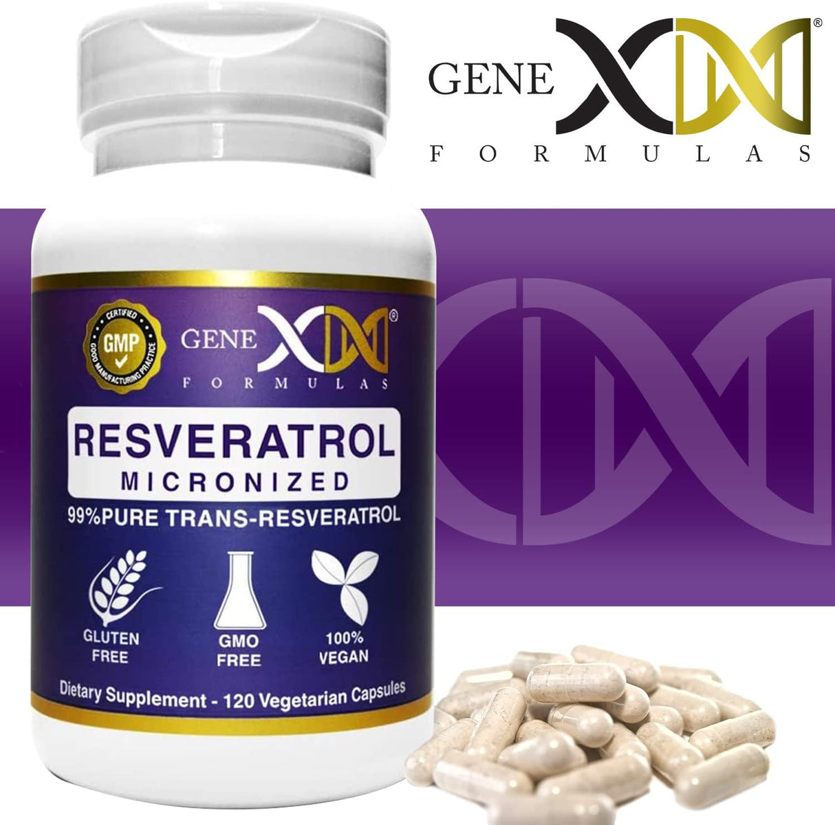 Suplemento GENEX Trans Resveratrol 1000mg que sirve 99%