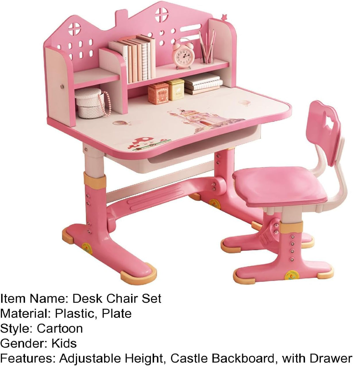 Escritorio y Silla Infantil Ajustable con Cajones y Estantería