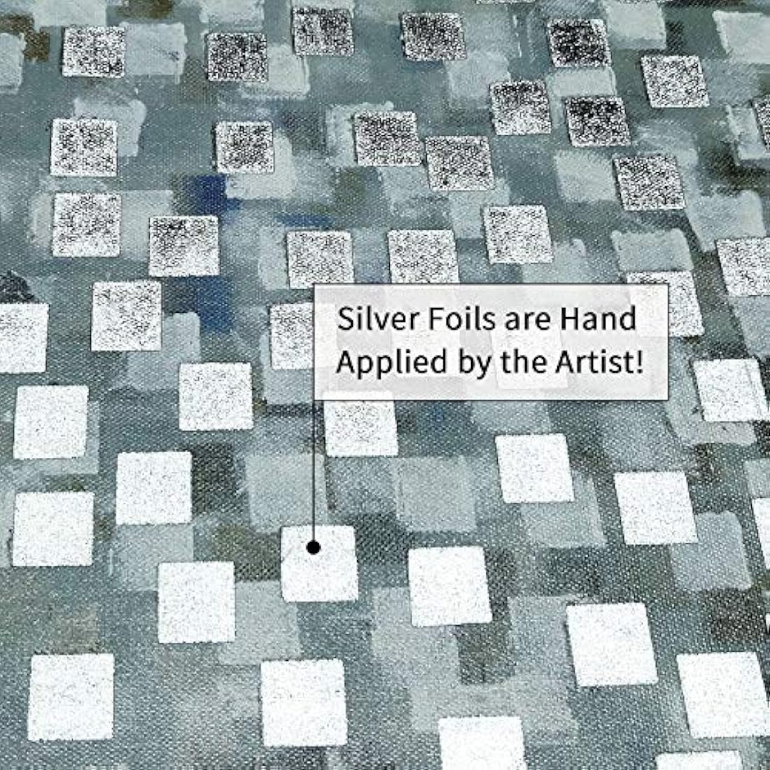 Cuadro abstracto gris sobre lienzo pared lámina plateada