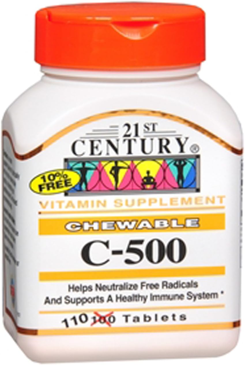 Vitamina C 500 mg masticable, 110 tabletas, 21st Century