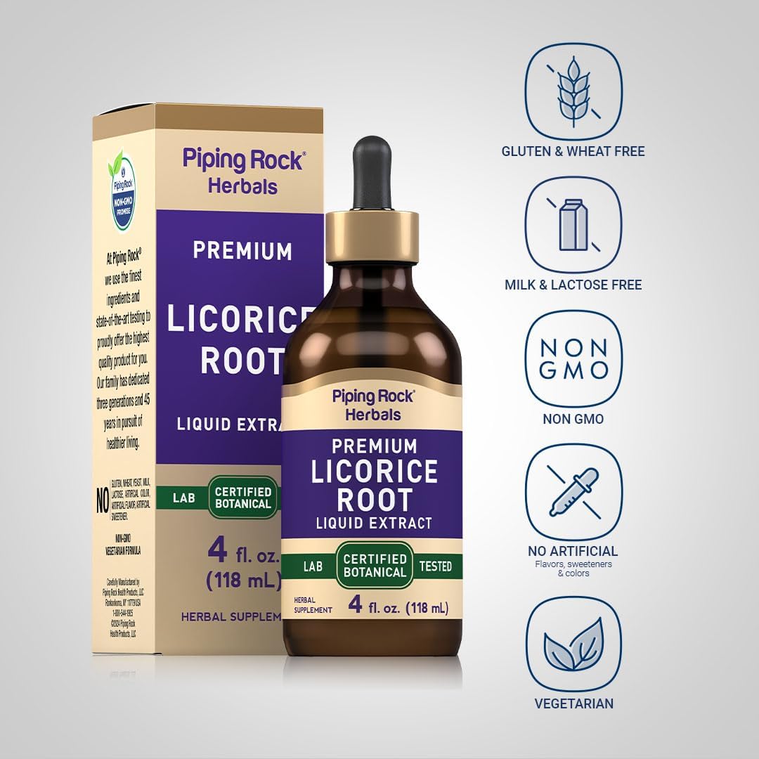 Extracto de Regaliz Piping Rock | Alcohol Libre, No GMO, 4 Oz