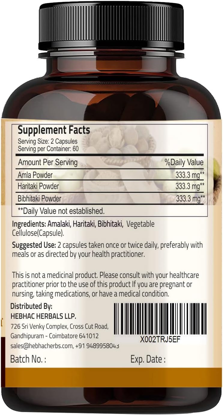 Suplemento Triphala orgánicas 120 cápsulas de 1000 mg