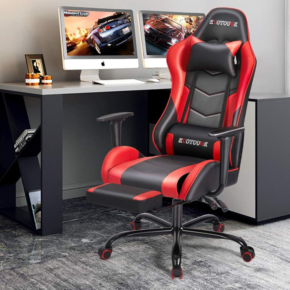 Silla Gamer con reposapiés y es reclinable roja ECOTOUGE