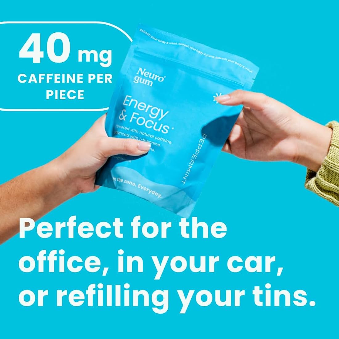 NeuroGum Energy Caffeine Gum (90 piezas) – Sin azúcar con L-teanina + cafeína natural + vitamina B12 y B6 – Suplemento nootrópico de energía y enfoque para mujeres y hombres – Keto y vegano, sabor a