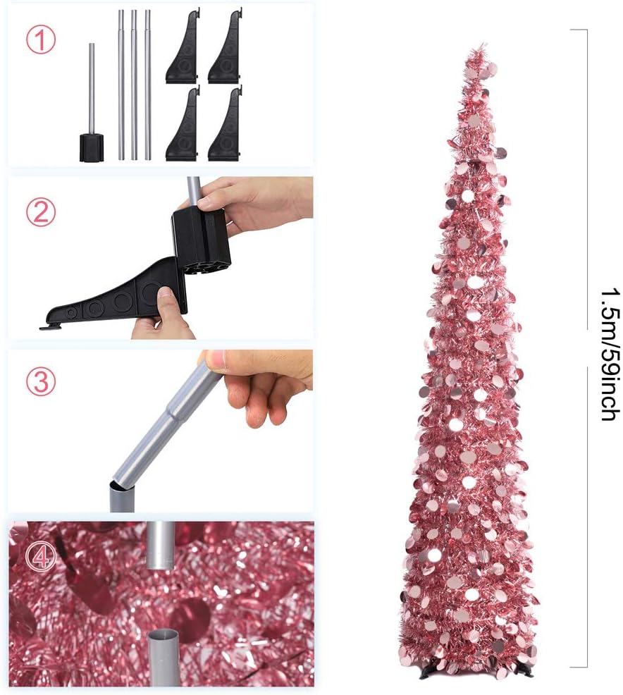 Árbol de Navidad 5ft MACTING con Luces, Fácil Montaje, Tinsel