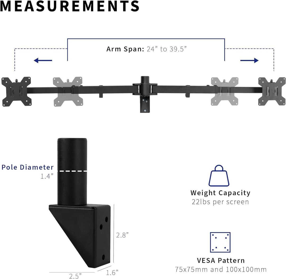 Soporte de Monitor Doble VIVO, Pared, Brazo Telescópico, MOUNT-TS38B