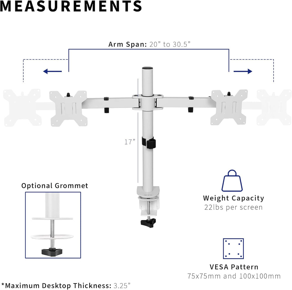 Soporte Doble para Monitor VIVO, Brazo Ajustable STAND-V002EW