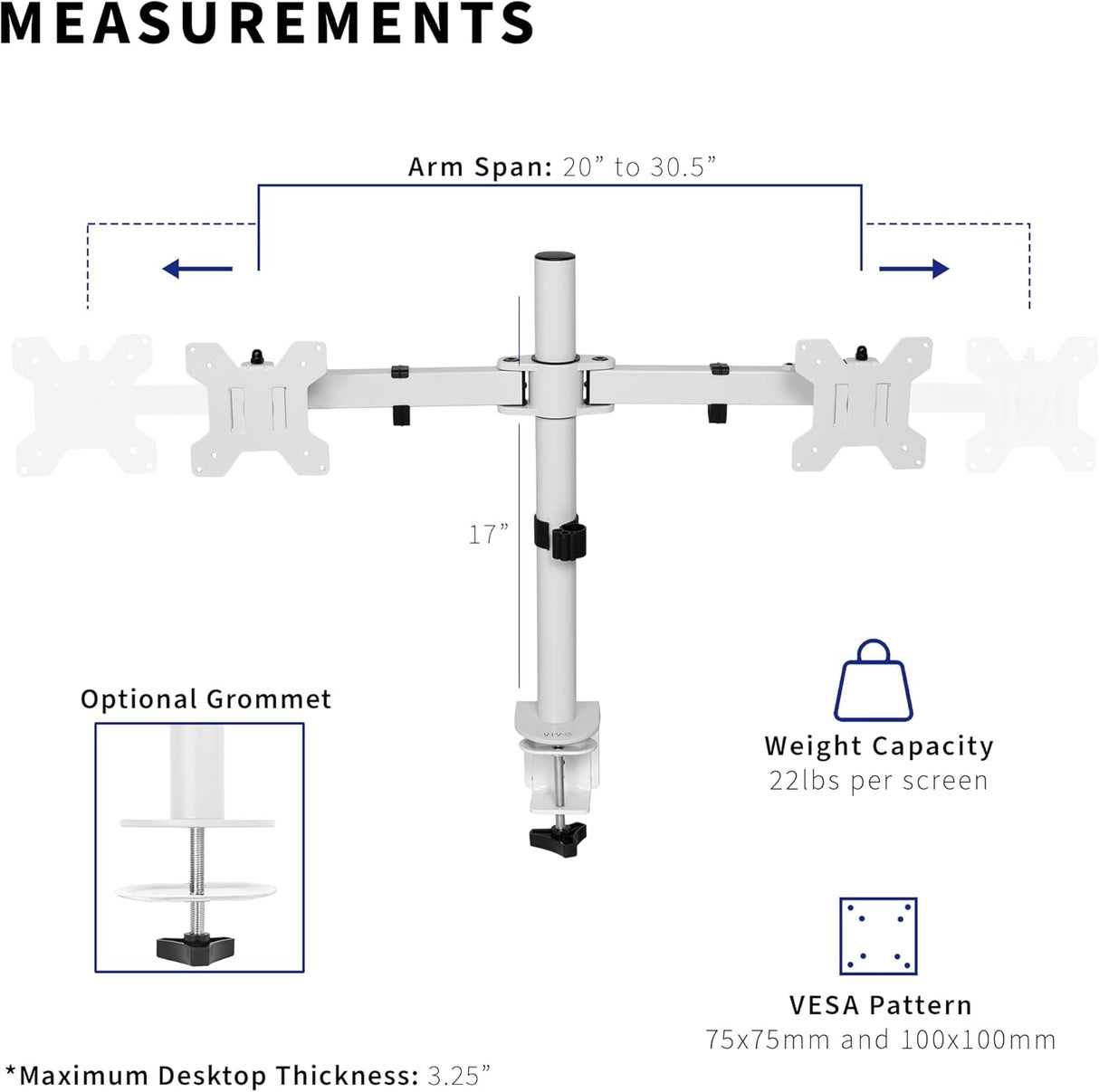 Soporte Doble para Monitor VIVO, Brazo Ajustable STAND-V002EW