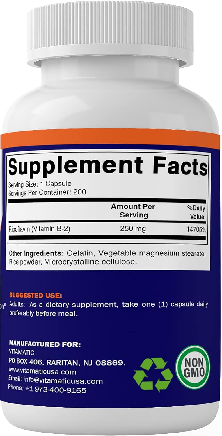 Suplemento Vitamina B2 (riboflavina) 250 mg 200 cápsulas